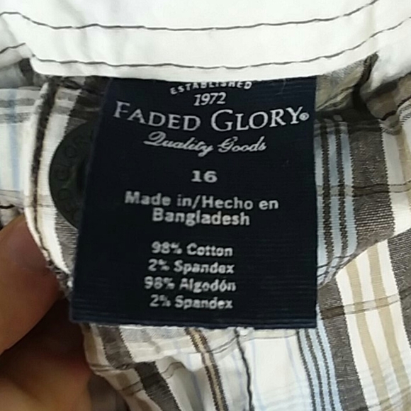 Faded Glory 16 Plaid Shorts Blue Tan White - Picture 4 of 4